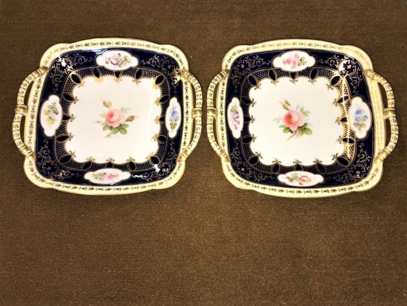 Pair of Coalport Blue Gilded Serving Trays