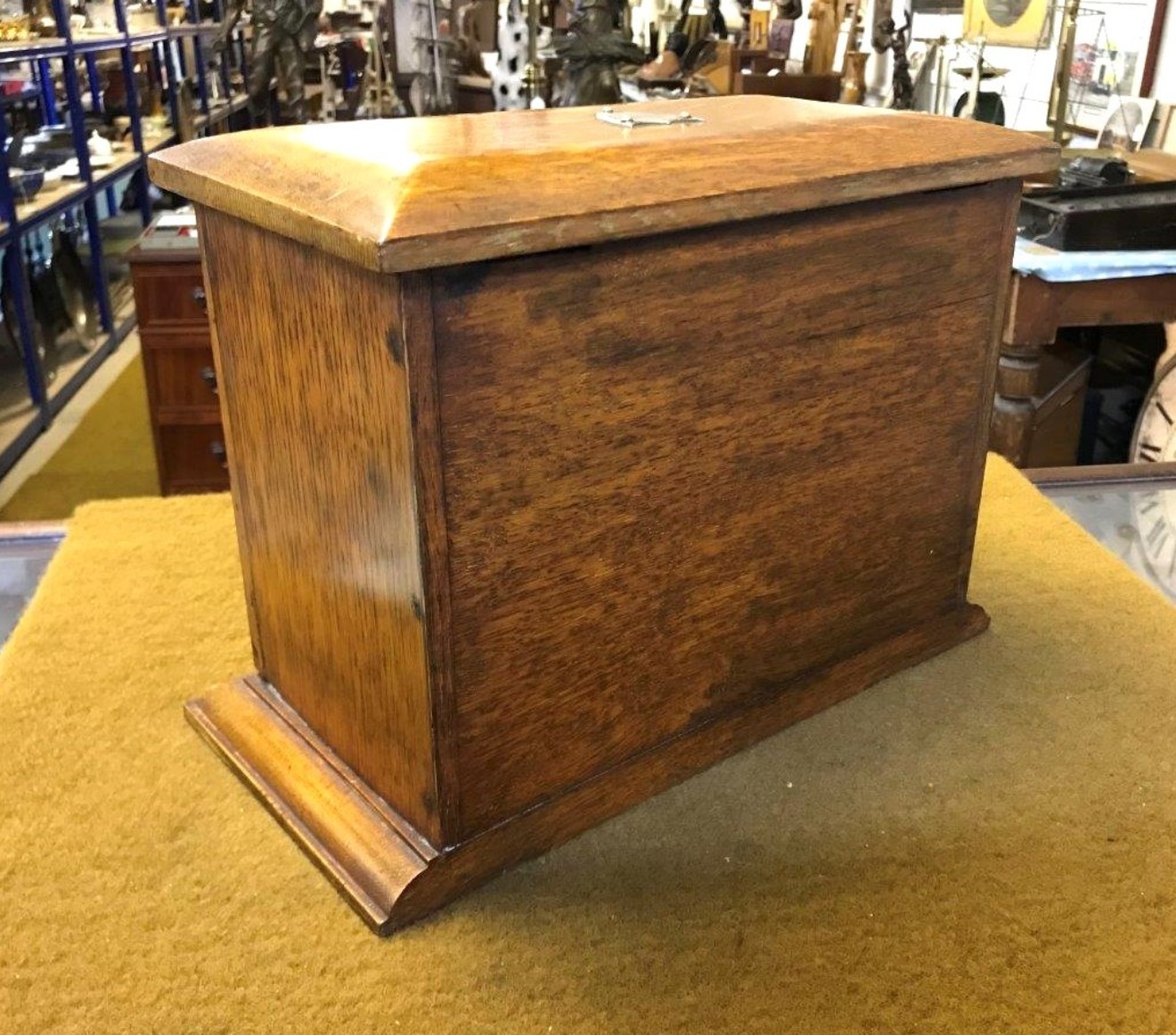 Edwardian Tiger Oak Fall Front Stationery Box / Writing Case