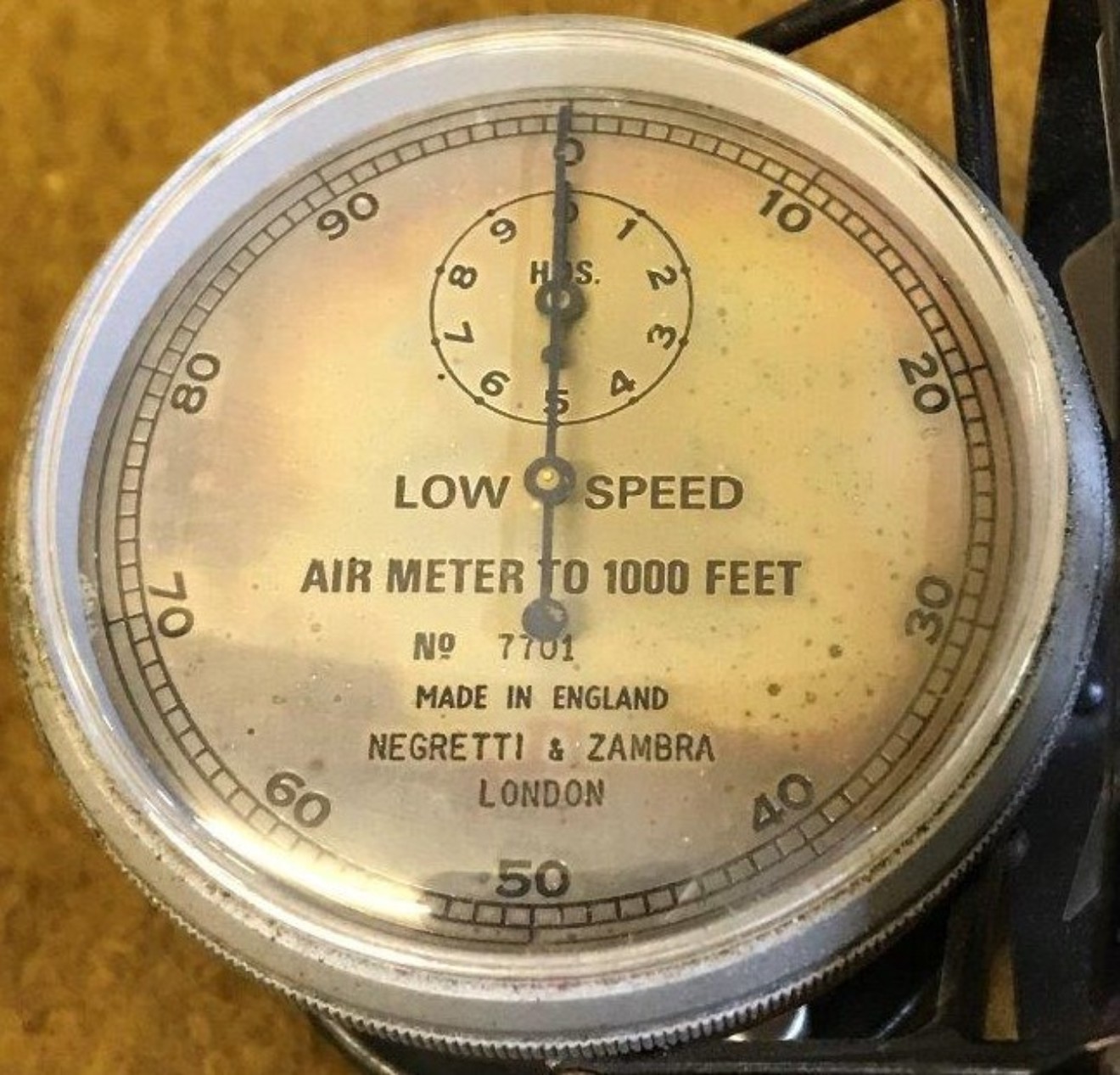 Vintage Negretti & Zambra Low Speed Air Meter to 1000 Feet No 7701