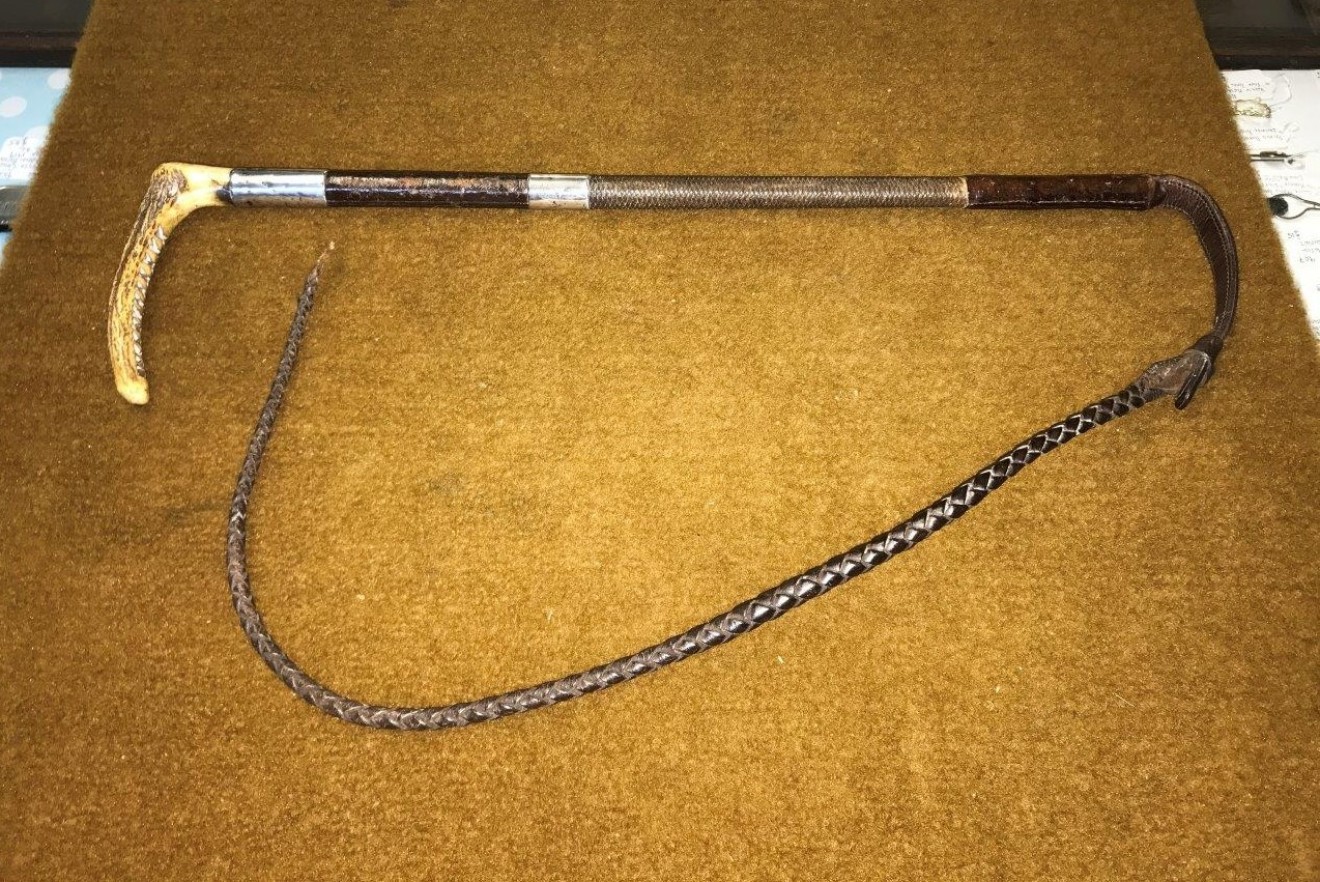 Vintage Silver Mounted Stag Horn Riding Crop / Whip Hallmarked F Narborough Birmingham 1932