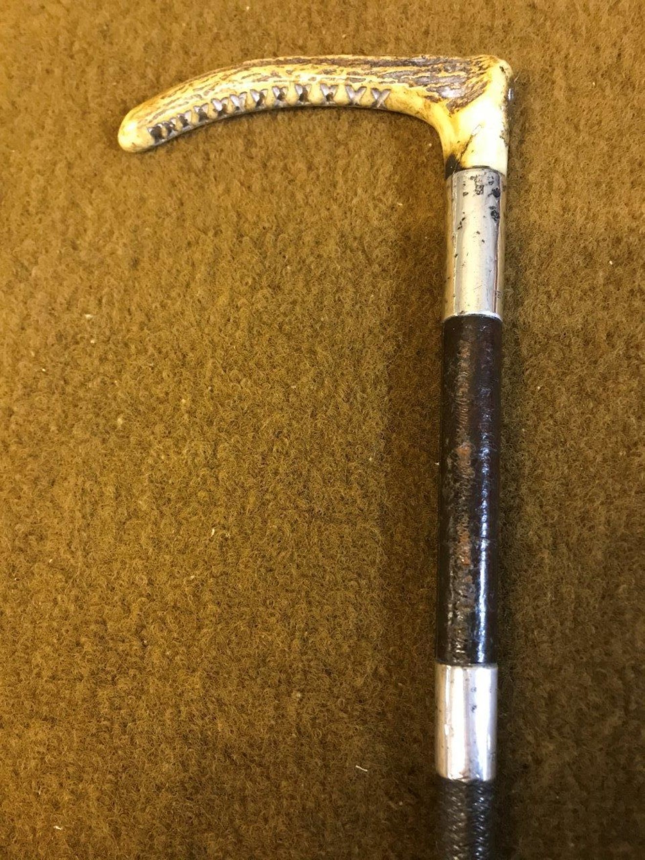 Vintage Silver Mounted Stag Horn Riding Crop / Whip Hallmarked F Narborough Birmingham 1932