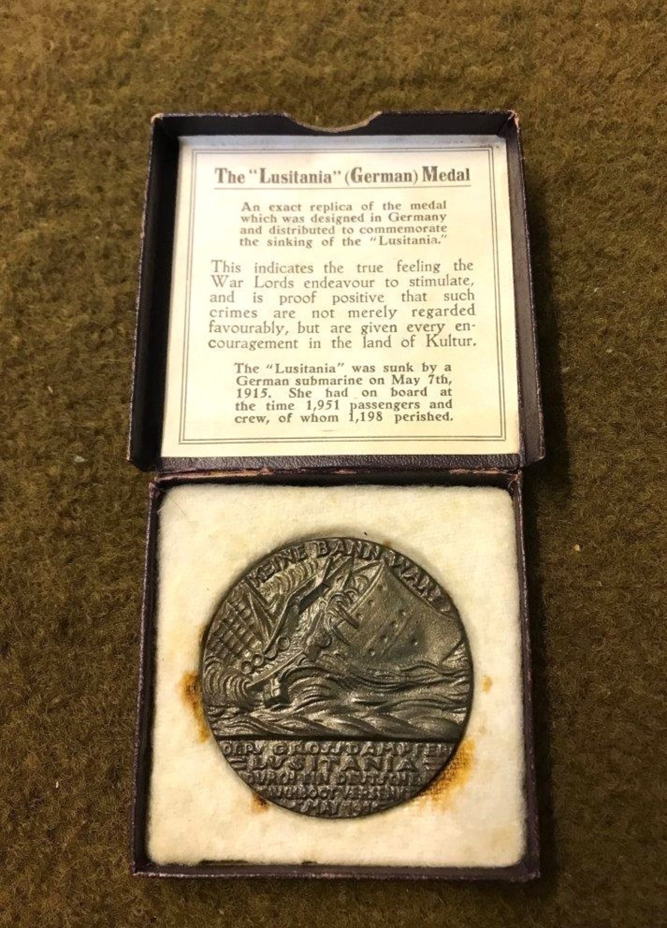 Antique Cunard RMS Lusitania German Medal