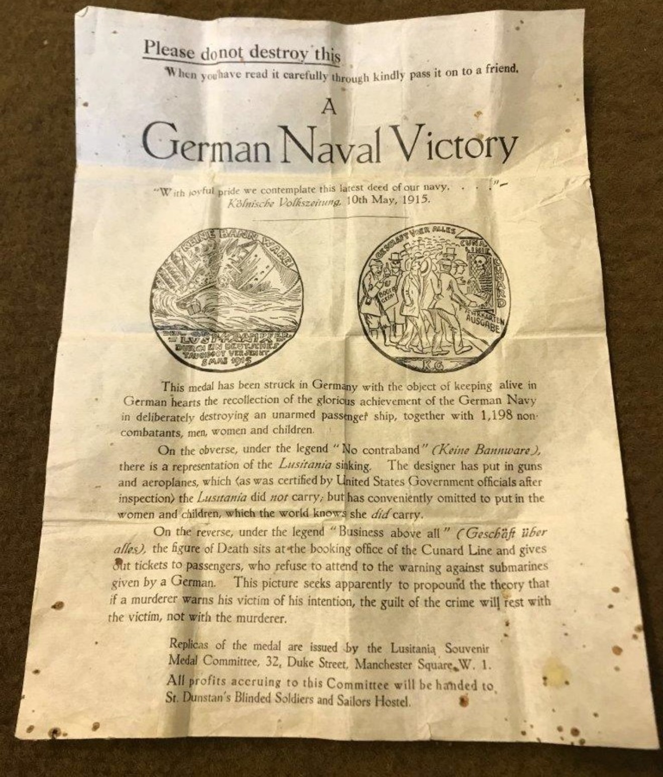 Antique Cunard RMS Lusitania German Medal