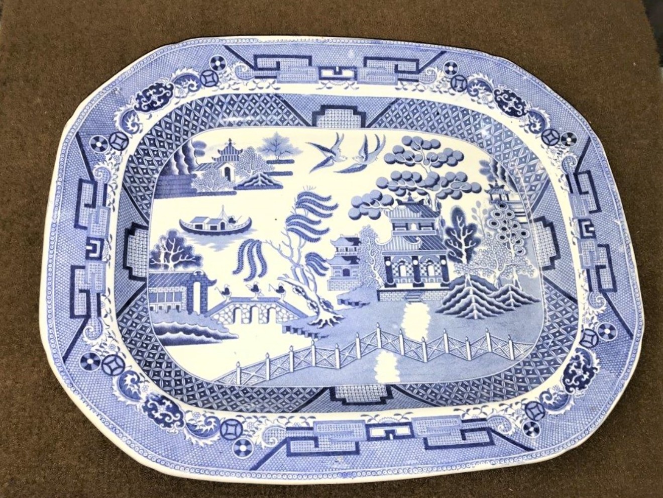 Blue White Pearlware Willow Pattern Serving Platter