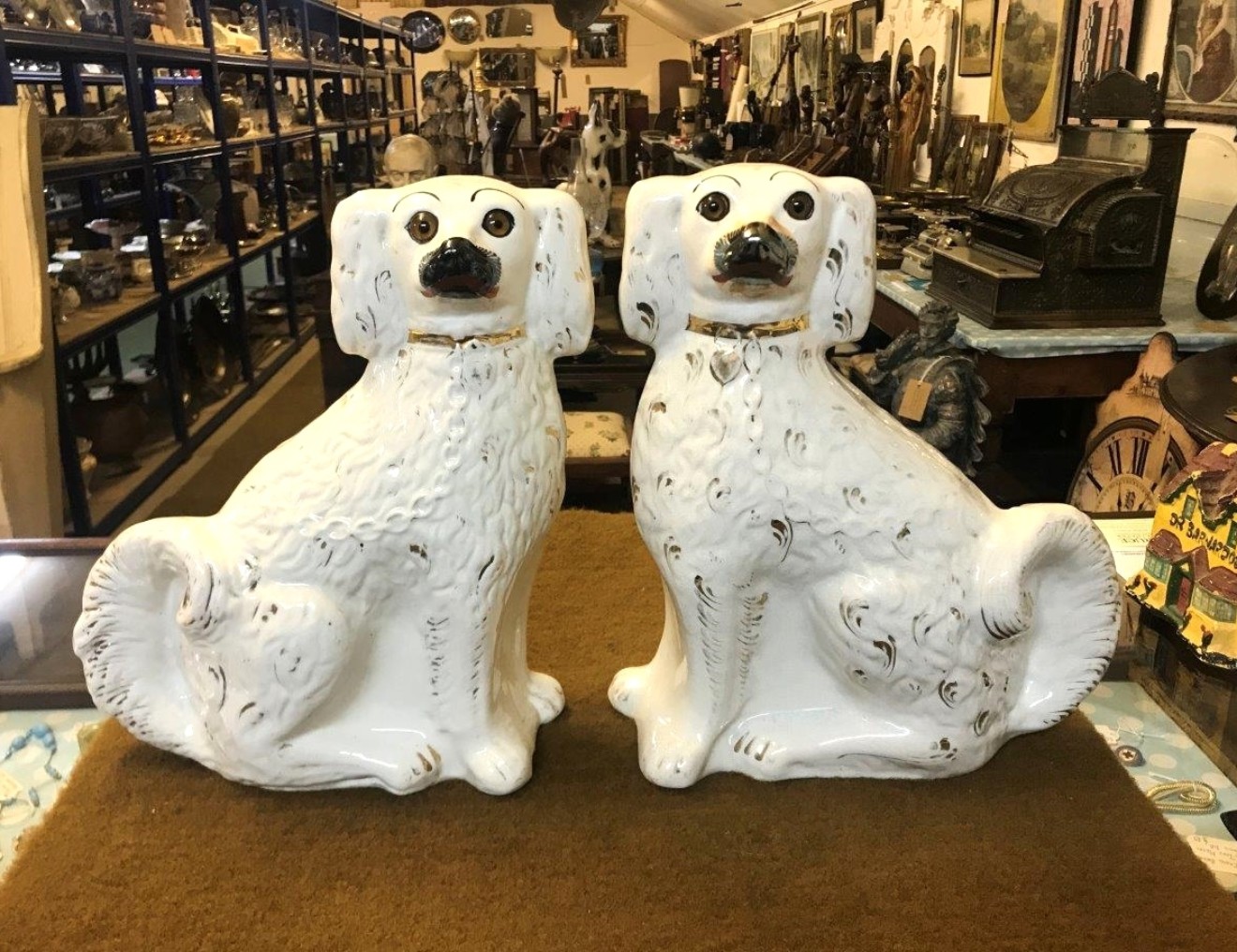 Pair of Staffordshire Pottery Spaniels "Wally Dogs"