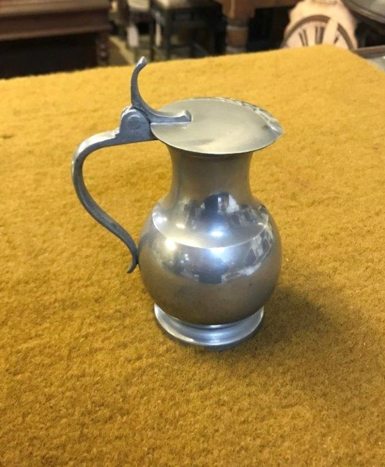 Vintage French Pewter Lidded Jug Mfr: Etain Tudor Rose Mark