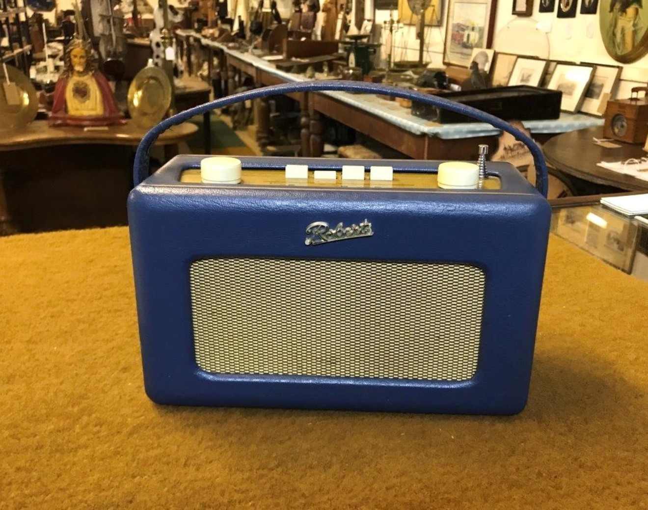 Vintage Roberts Revival R250 Portable Radio Blue Rexene Cover