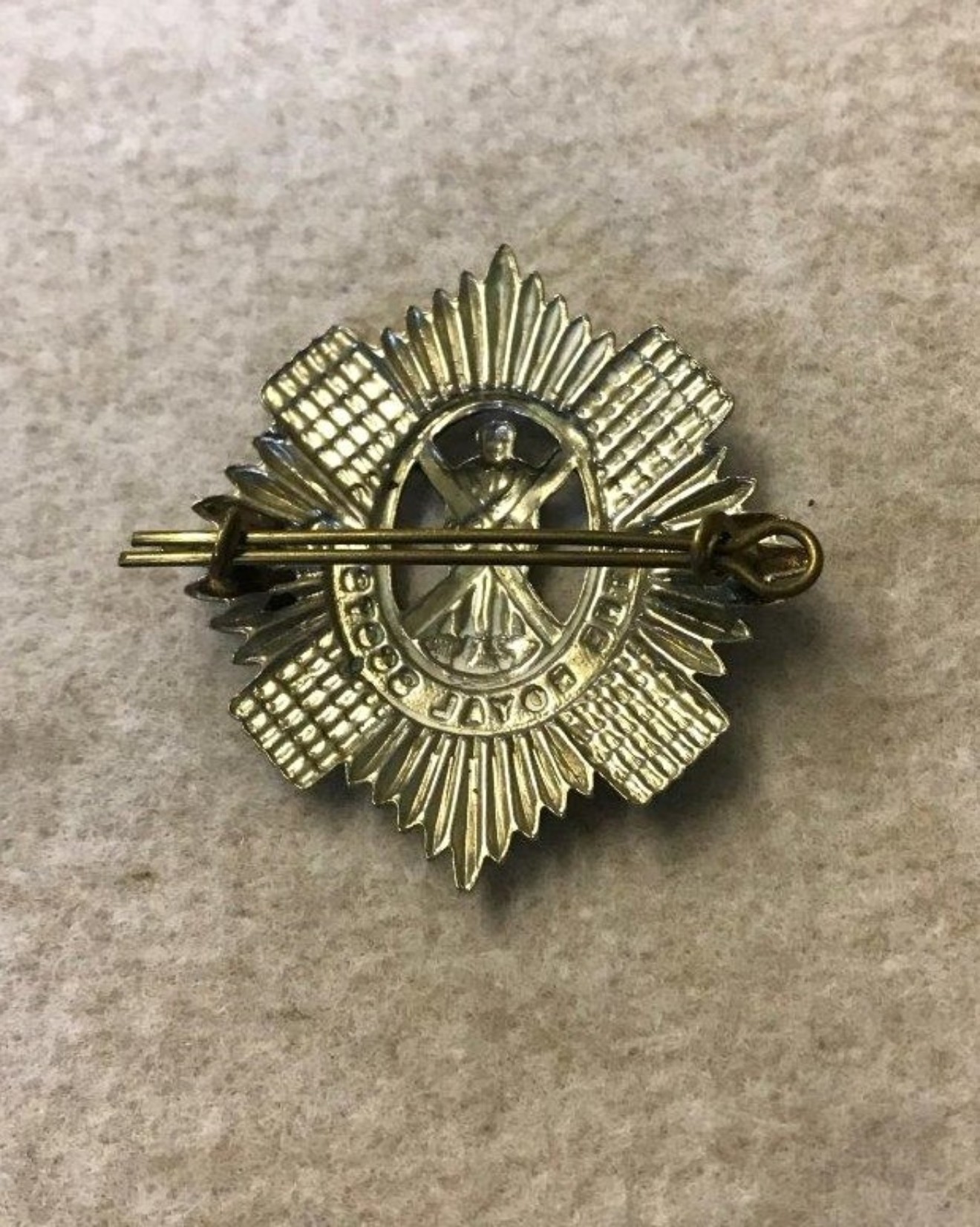Vintage The Royal Scots Bimetal Cap Badge c/w 2 Lugs and Pin