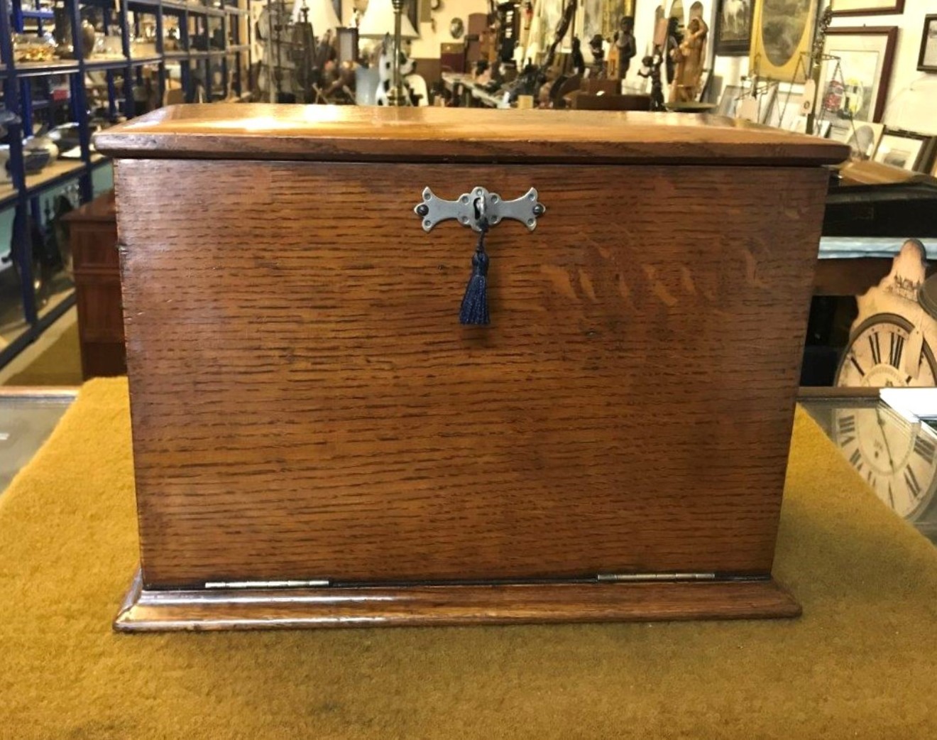 Edwardian Oak Fall Front Stationery Box / Writing Case