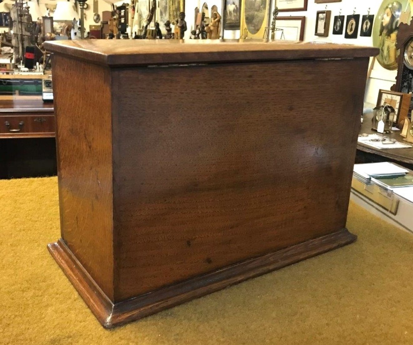 Edwardian Oak Fall Front Stationery Box / Writing Case