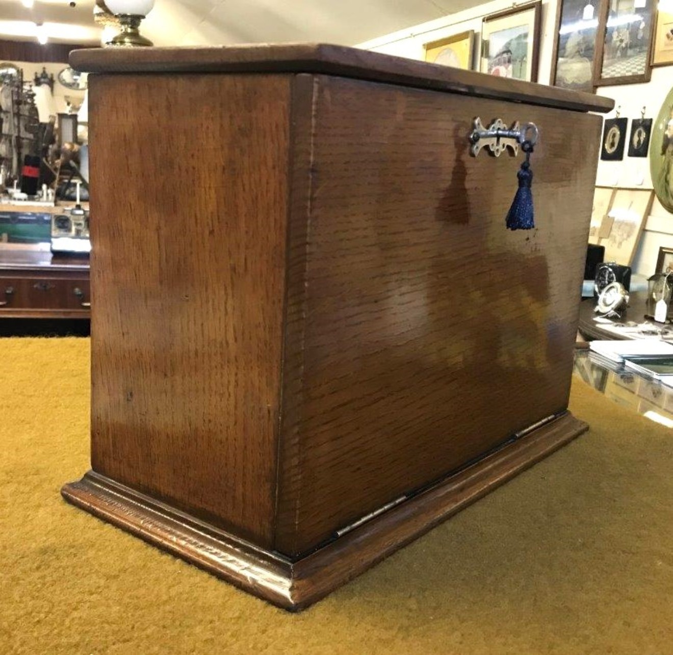 Edwardian Oak Fall Front Stationery Box / Writing Case