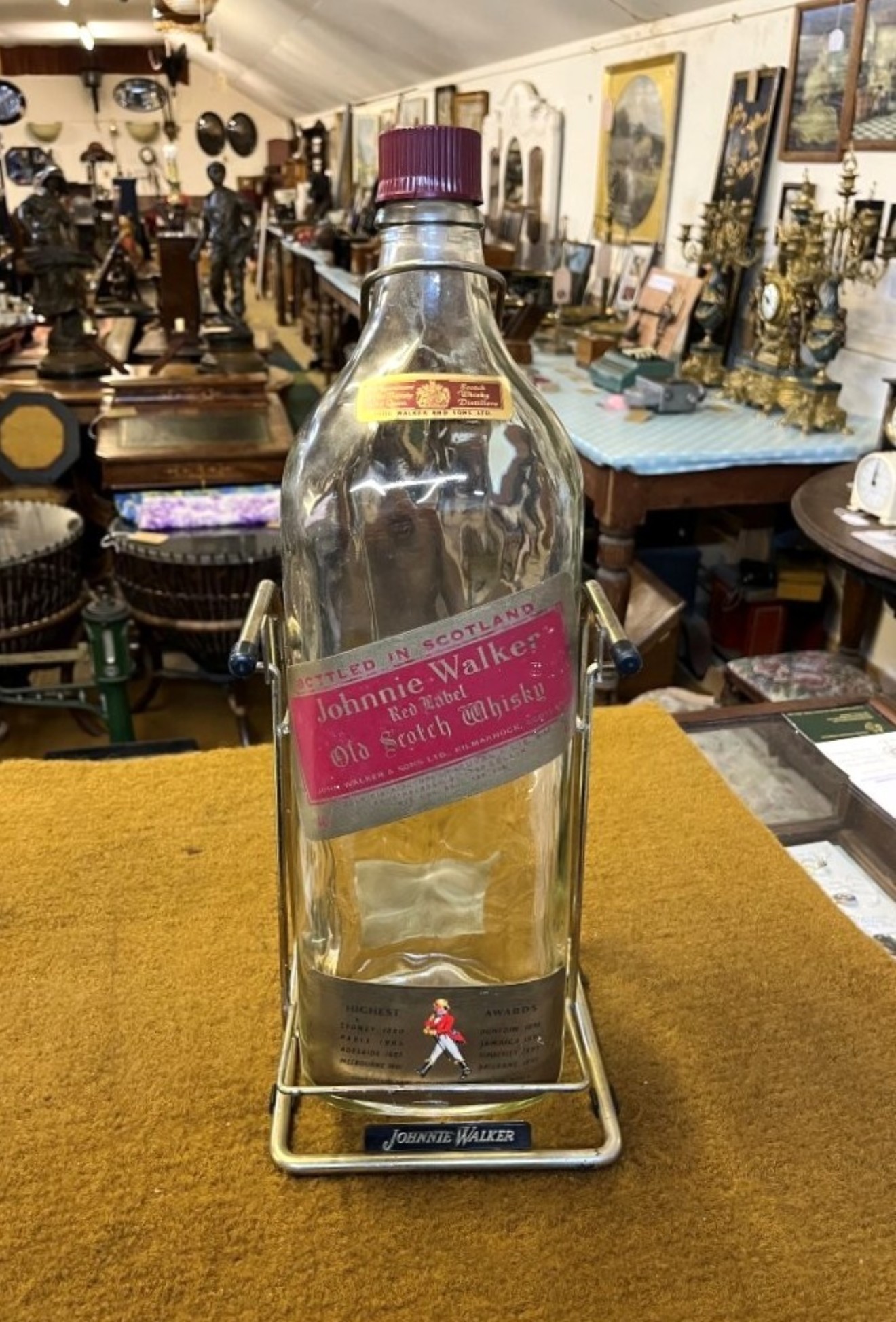 Vintage Johnnie Walker Red Label Bottle on Tilting Pourer Stand