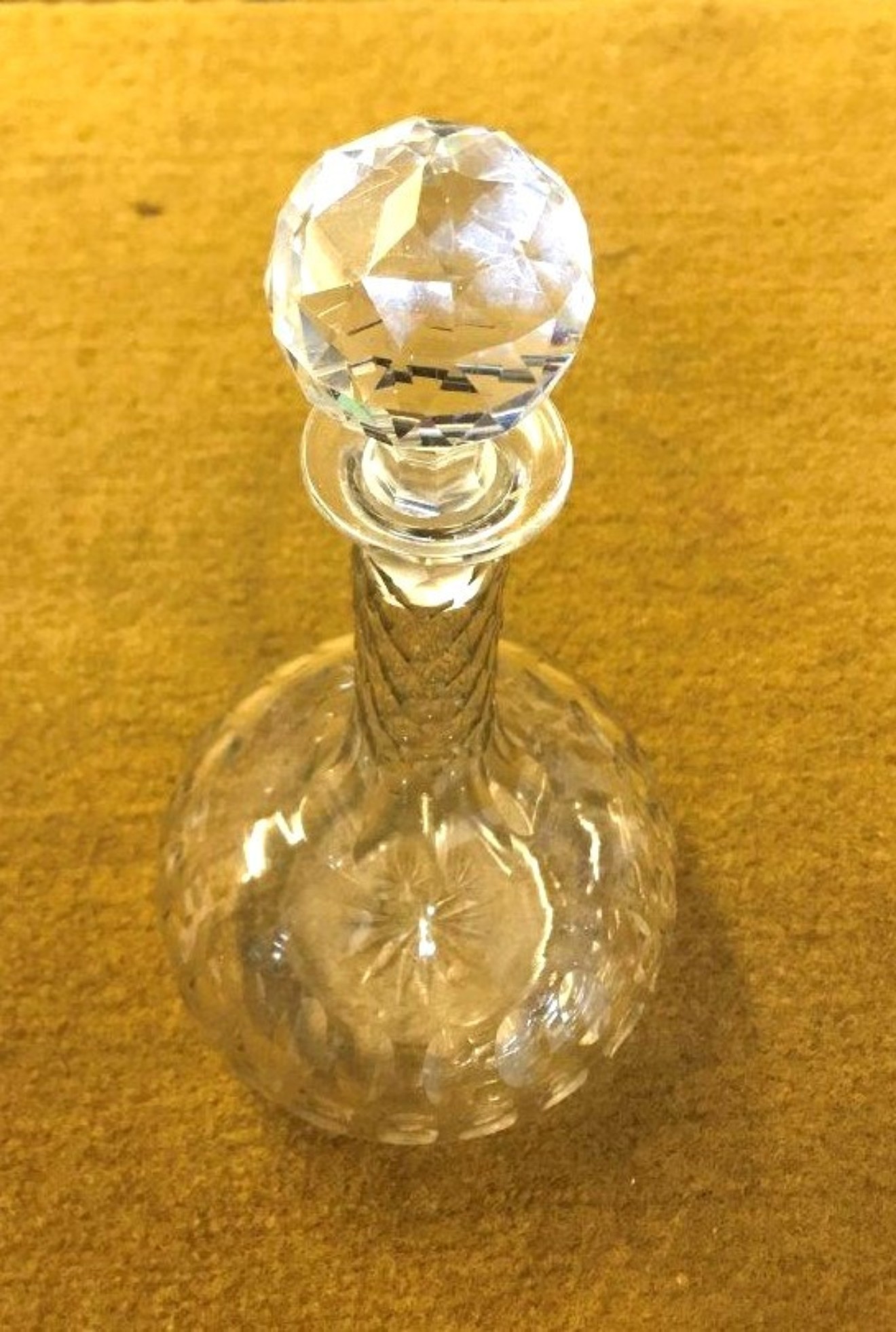 Vintage Cut Glass Onion Shaped Faceted Neck Decanter