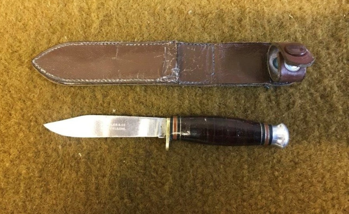 Vintage Small Sheath Knife G Butler & Co Sheffield England In Leather Sheath