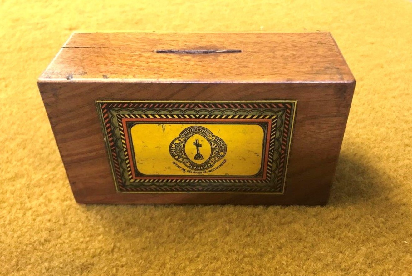 Antique Wooden Collection Box "Universities Mission to Central Africa"