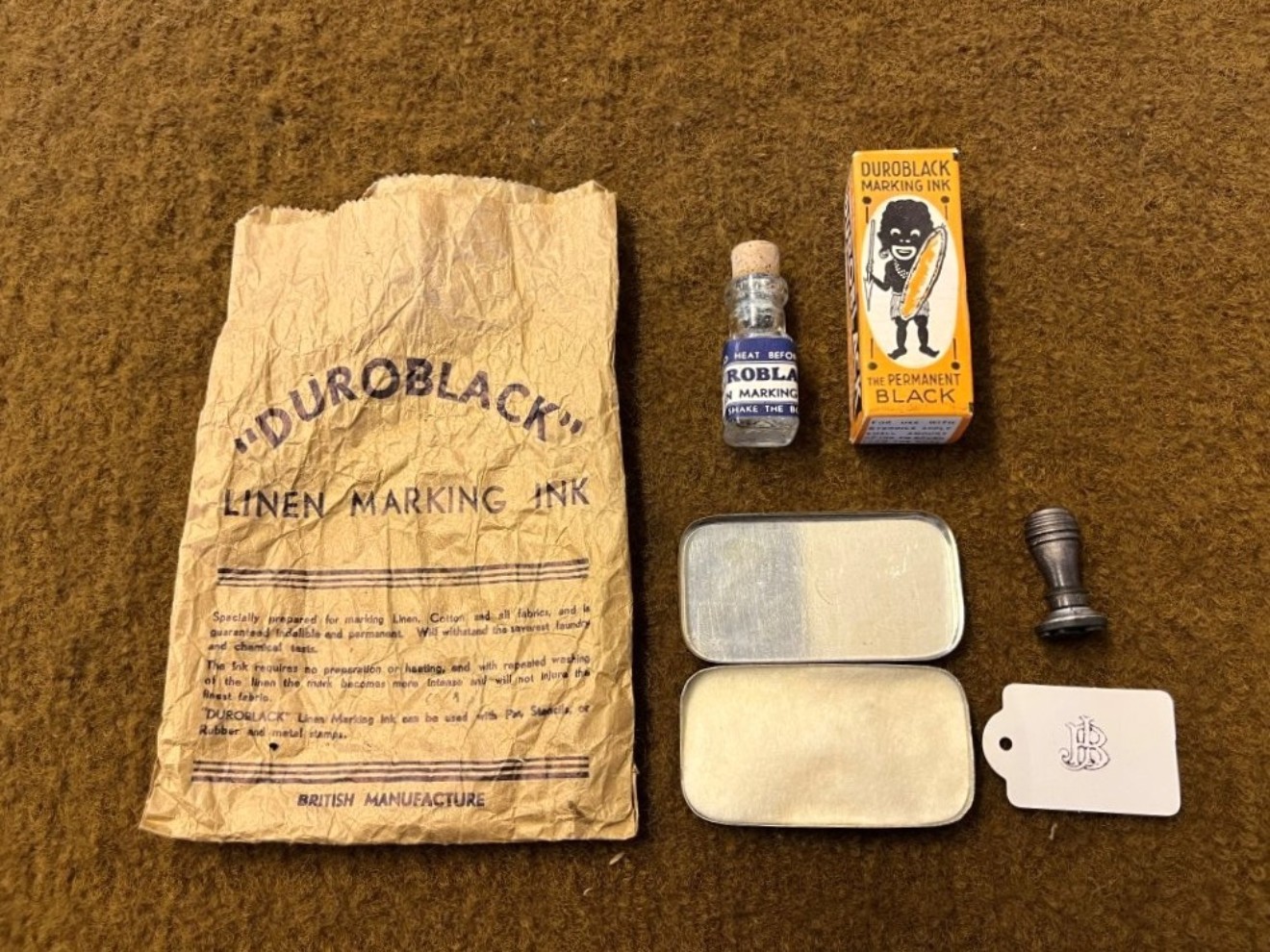 Vintage Duroblack Linen Marking Kit and Stamp JB