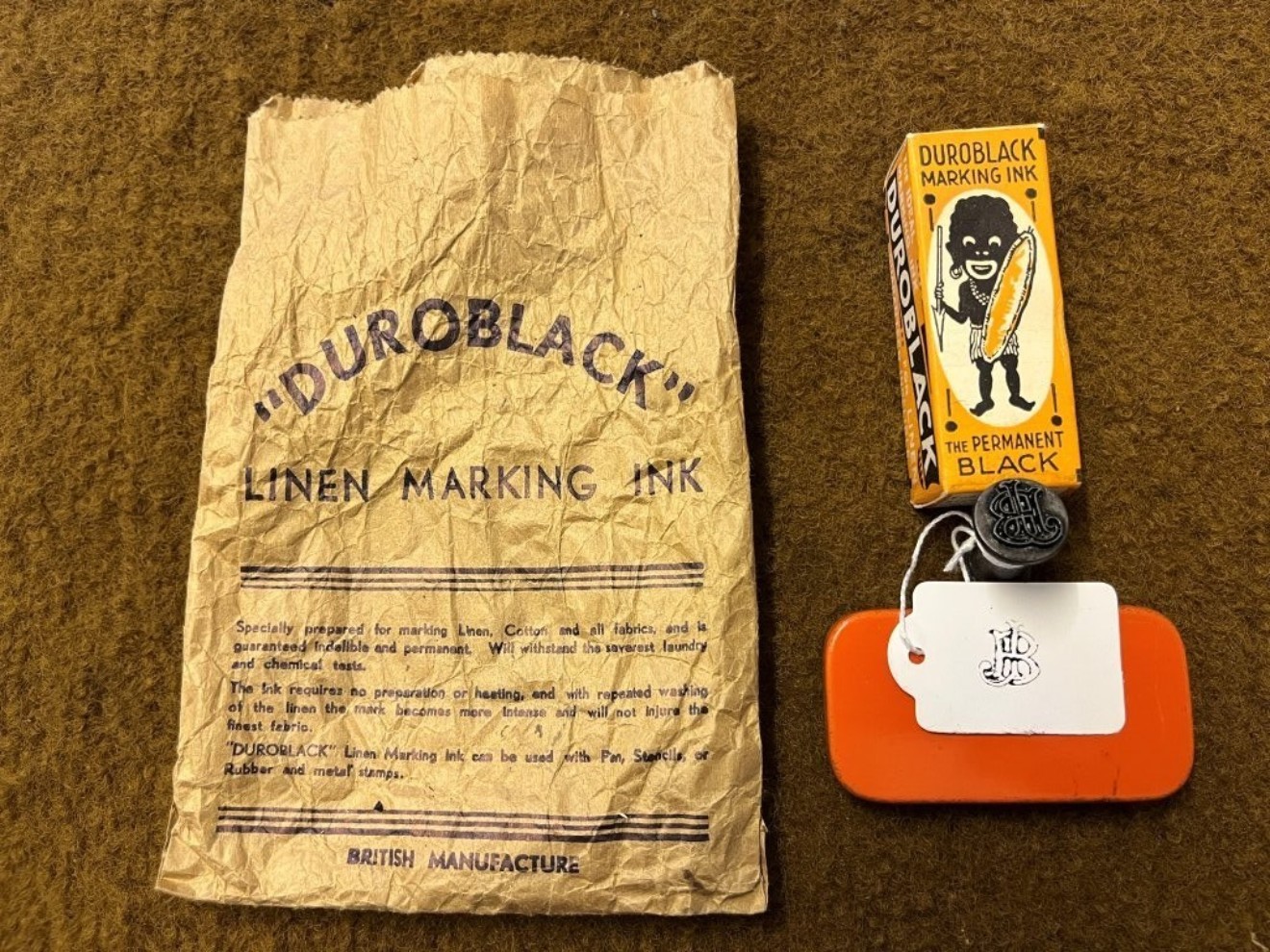 Vintage Duroblack Linen Marking Kit and Stamp JB