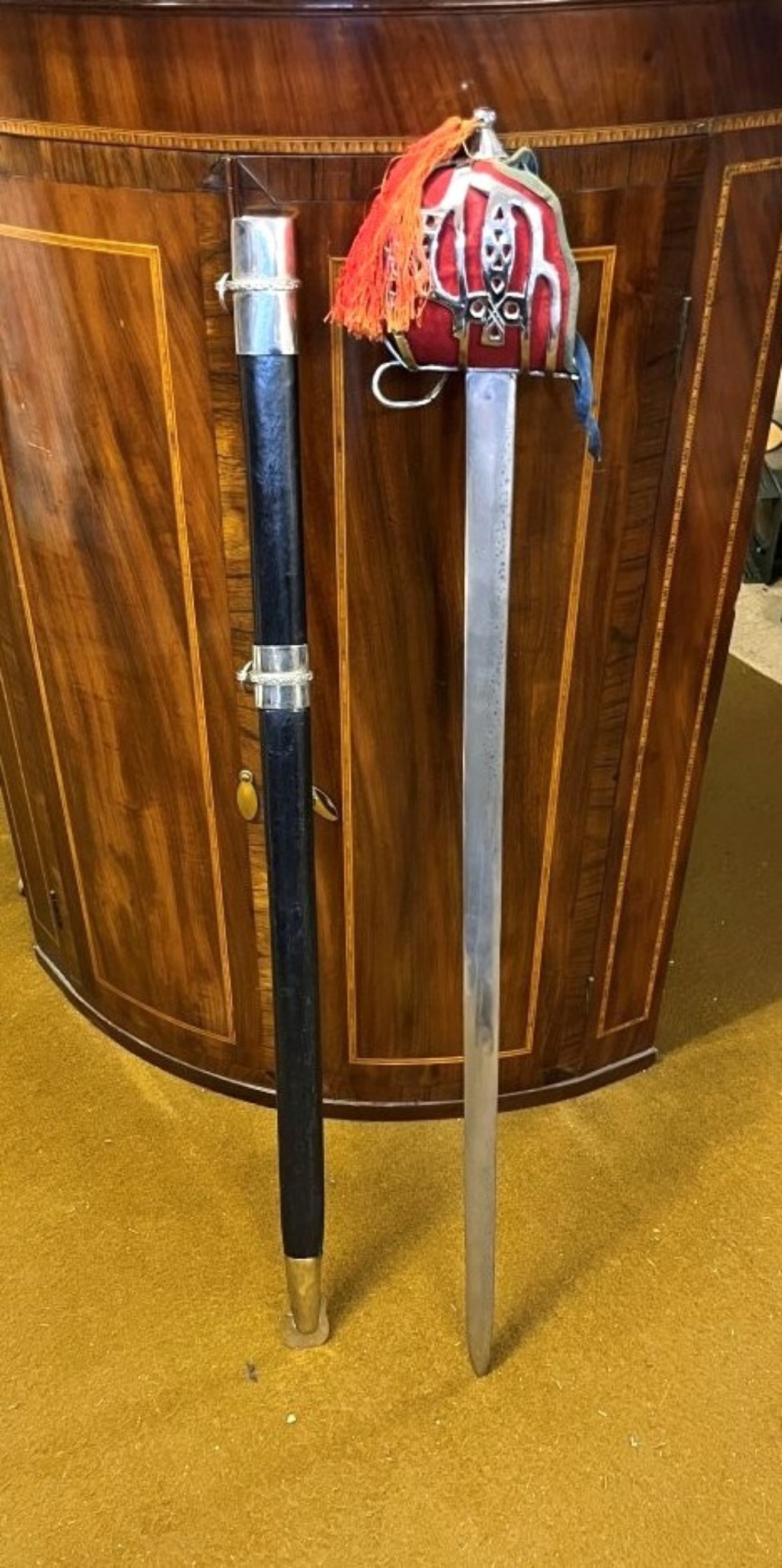 Vintage Replica Scottish Basket Hilt Broadsword and Scabbard