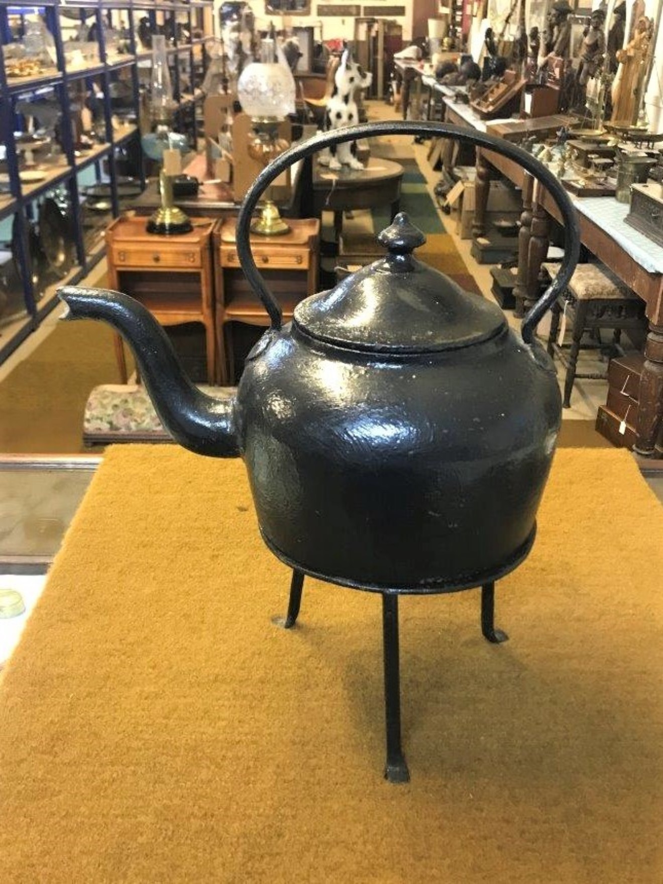 Antique Gate Mark Cast Iron Kettle on Stand