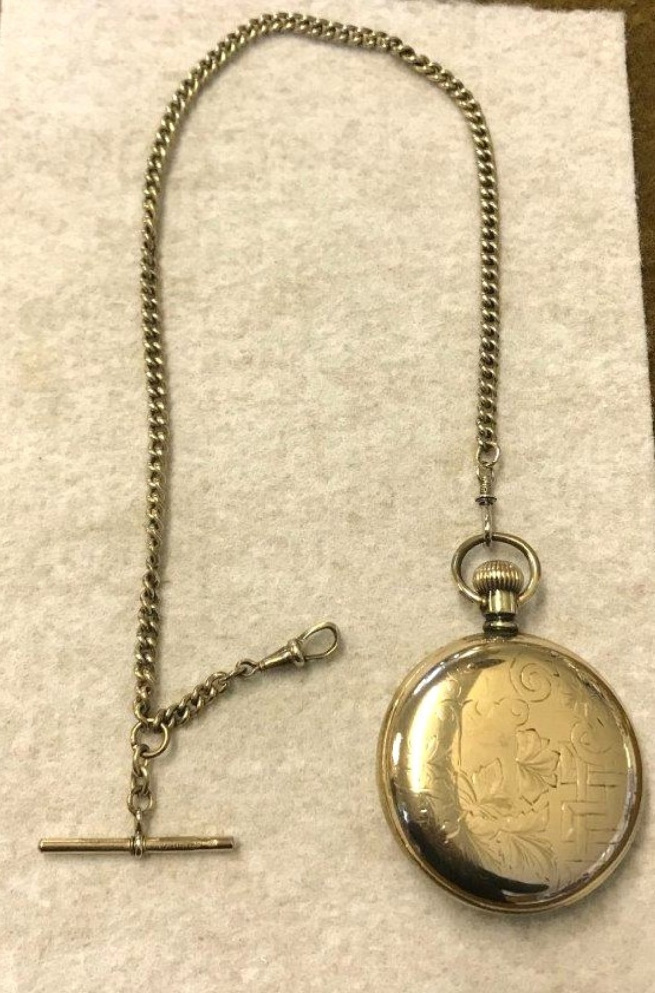 Antique Gold Plated Waltham Open Face Pocket Watch 15 Jewels 24 Hour Dial
