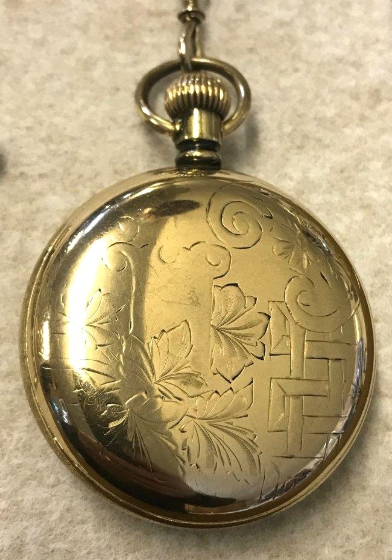 Antique Gold Plated Waltham Open Face Pocket Watch 15 Jewels 24 Hour Dial