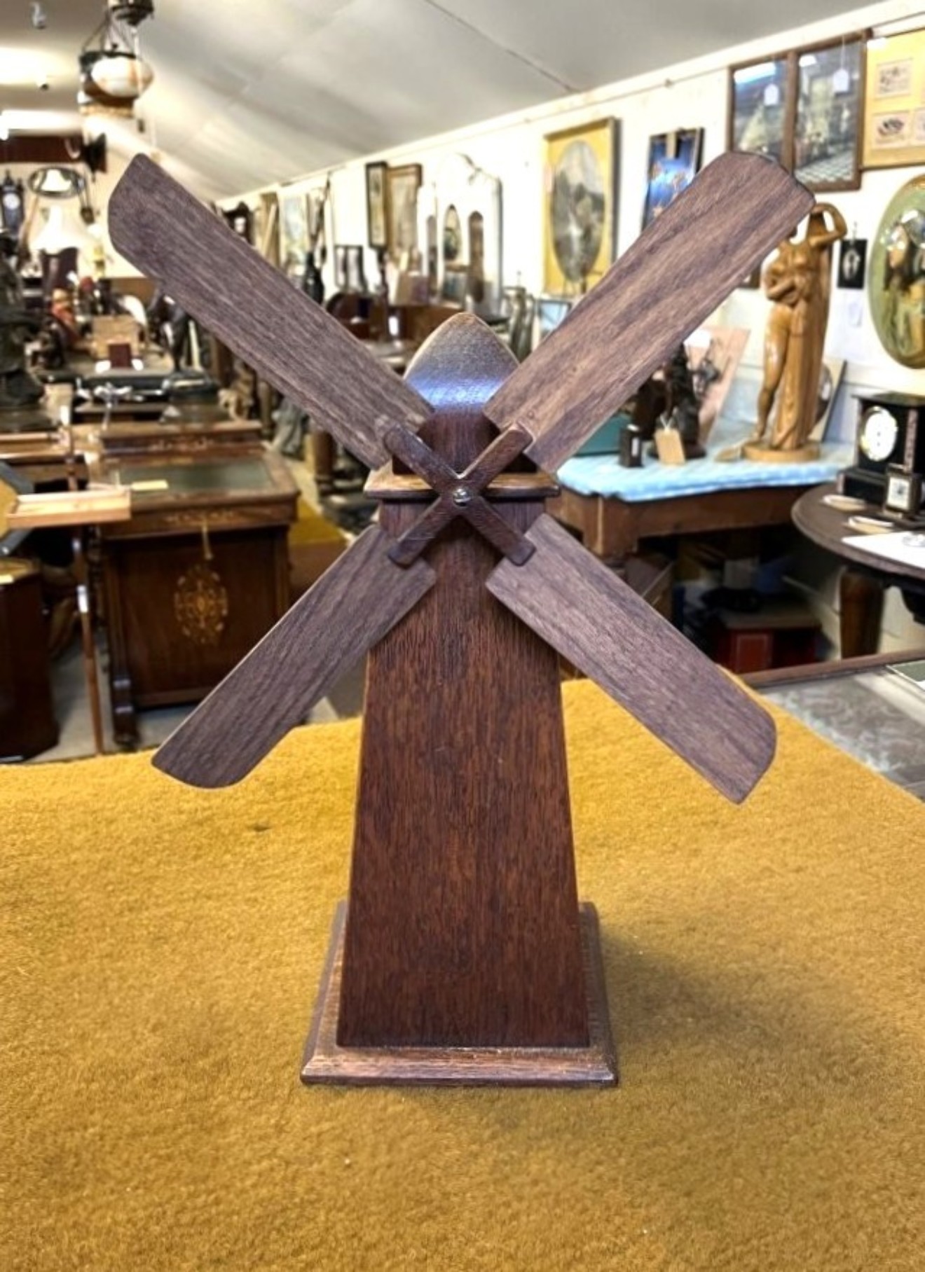 Antique Oak Windmill Penny Bank