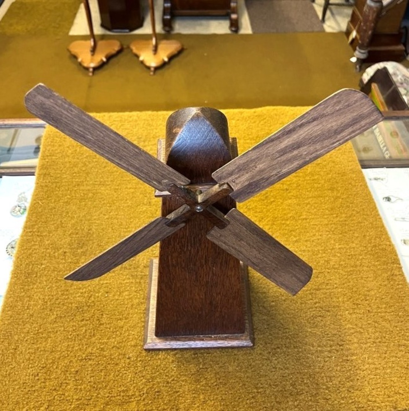 Antique Oak Windmill Penny Bank
