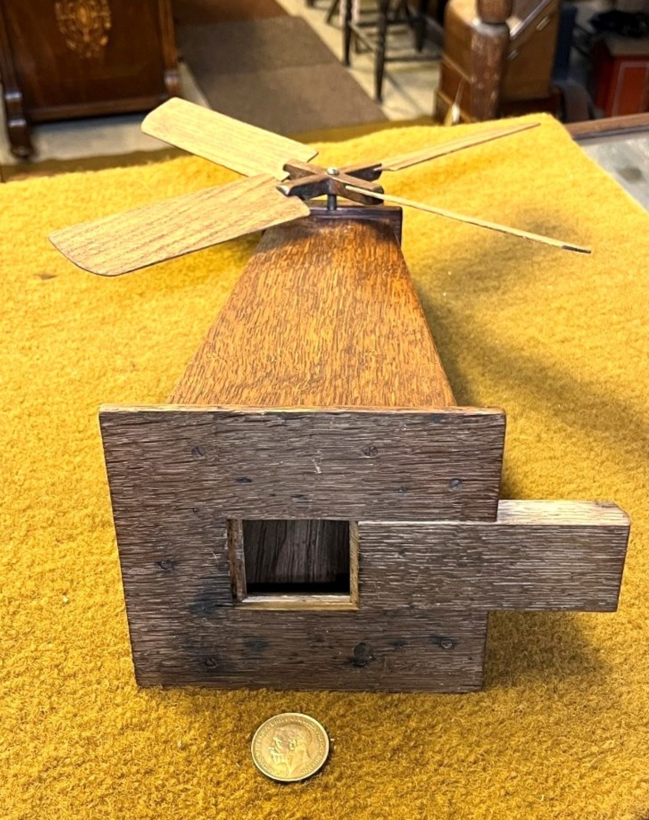Antique Oak Windmill Penny Bank