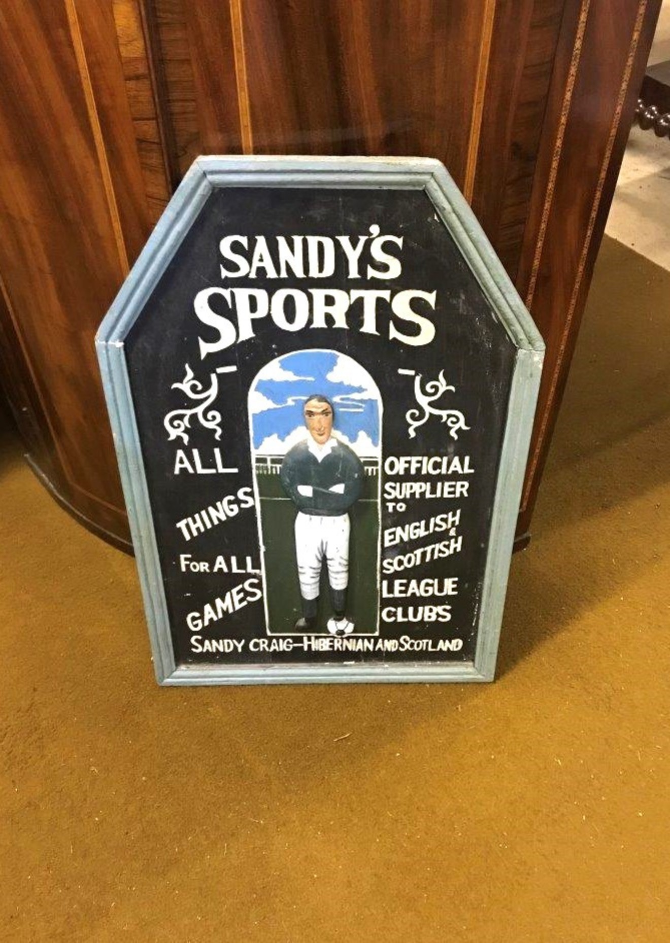 Vintage Wooden "Sandy's Sports" Advertising Sign