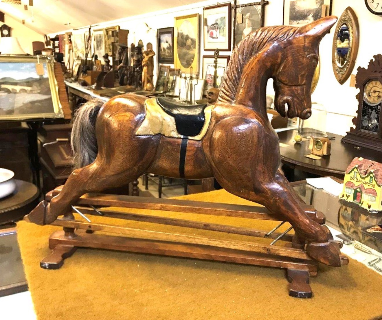 Vintage Wooden Carved Rocking Horse