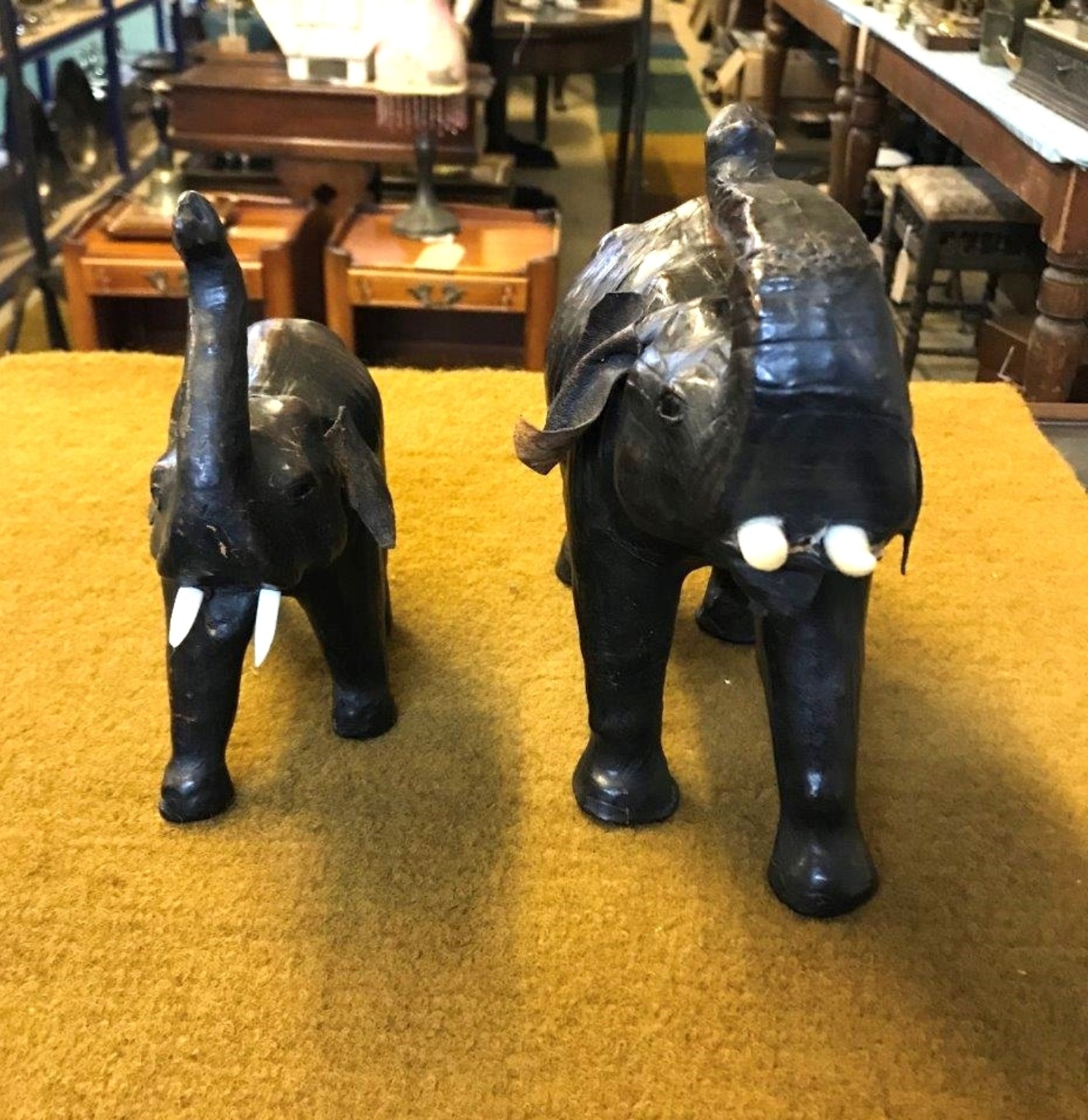 Vintage Pair of Leather Bound Elephants