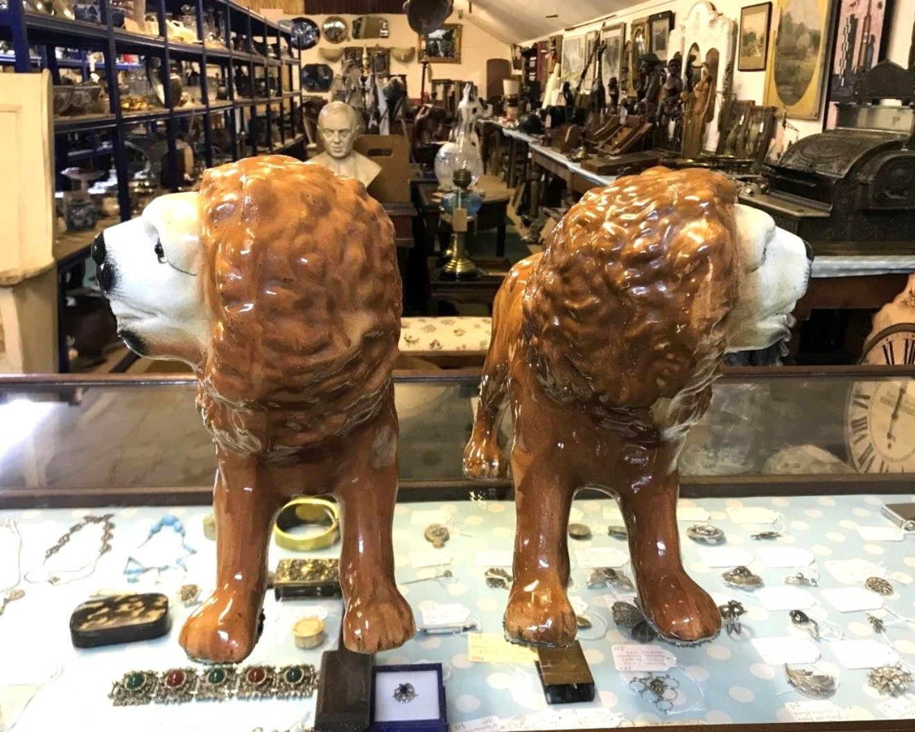 Pair Staffordshire Pottery Lions