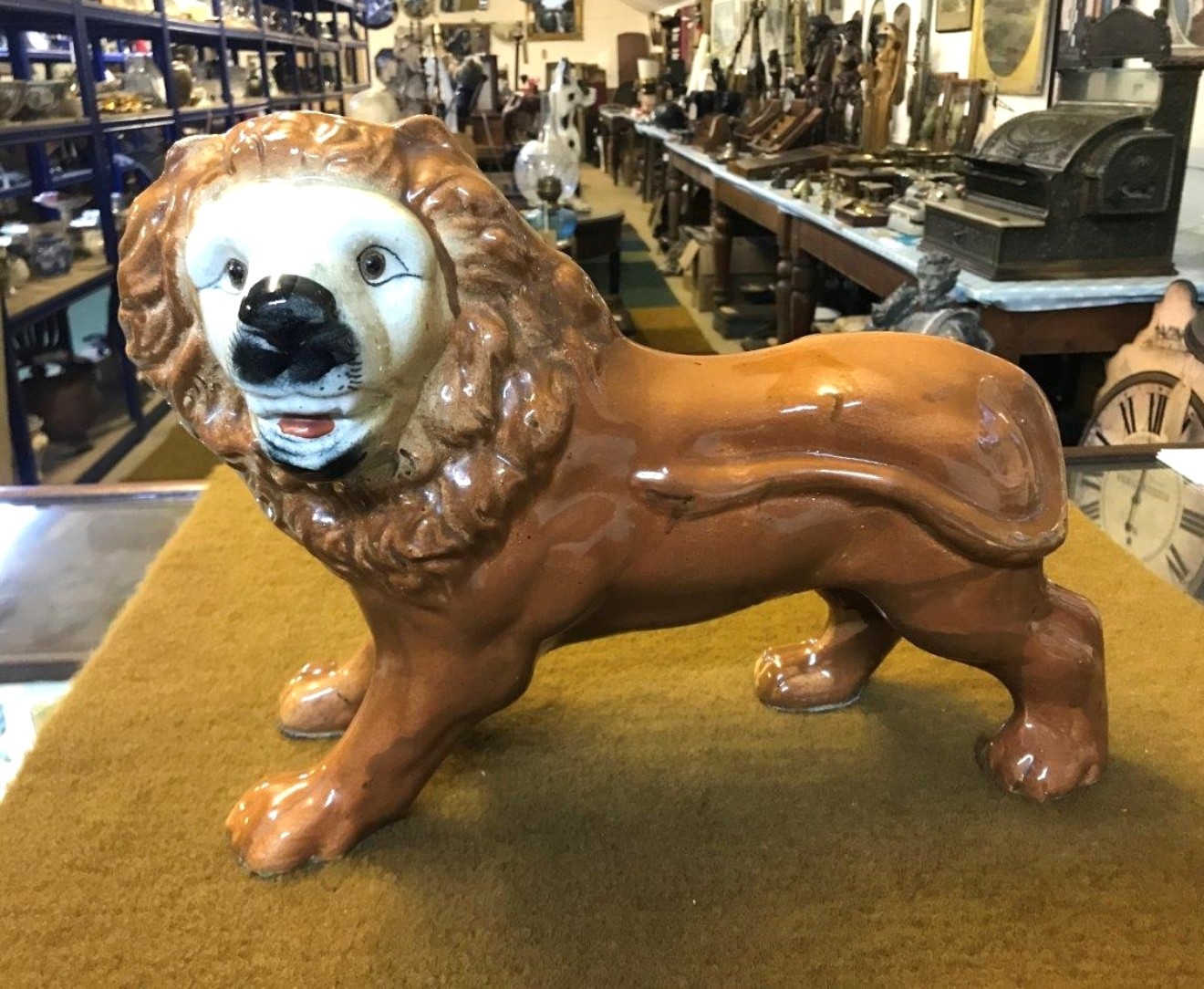 Pair Staffordshire Pottery Lions