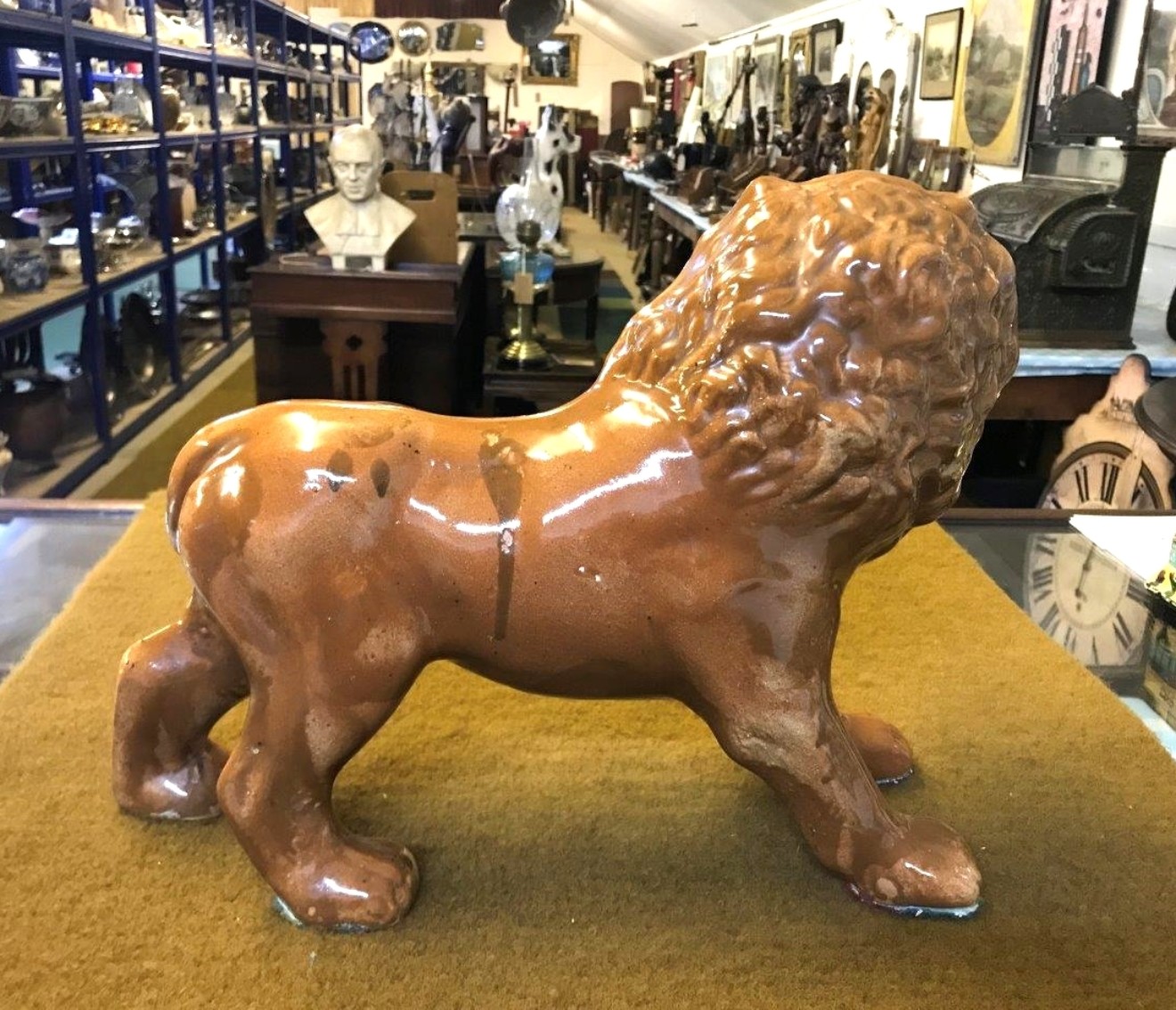 Pair Staffordshire Pottery Lions