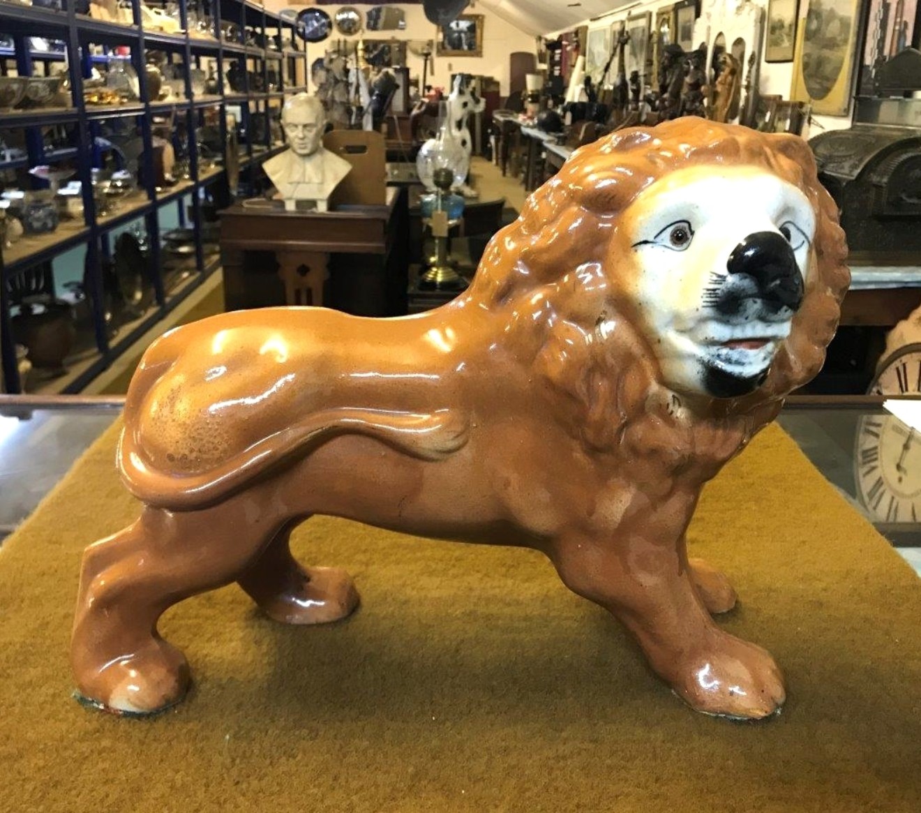 Pair Staffordshire Pottery Lions