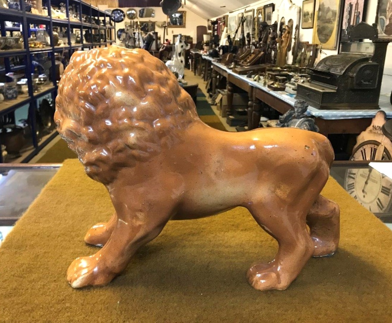 Pair Staffordshire Pottery Lions