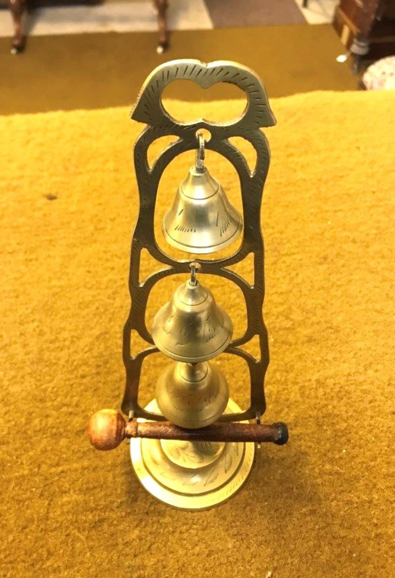 Vintage Brass Bell Tree Complete with Wooden Striker