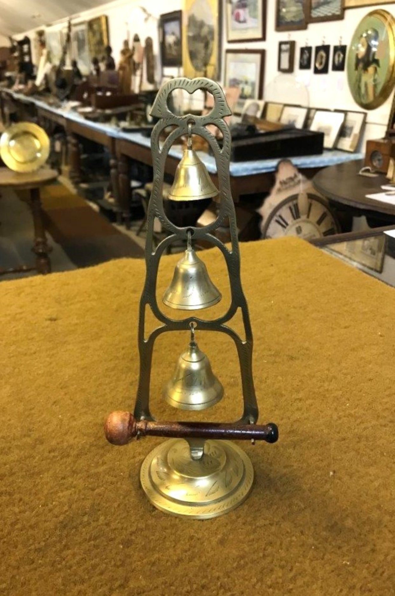 Vintage Brass Bell Tree Complete with Wooden Striker