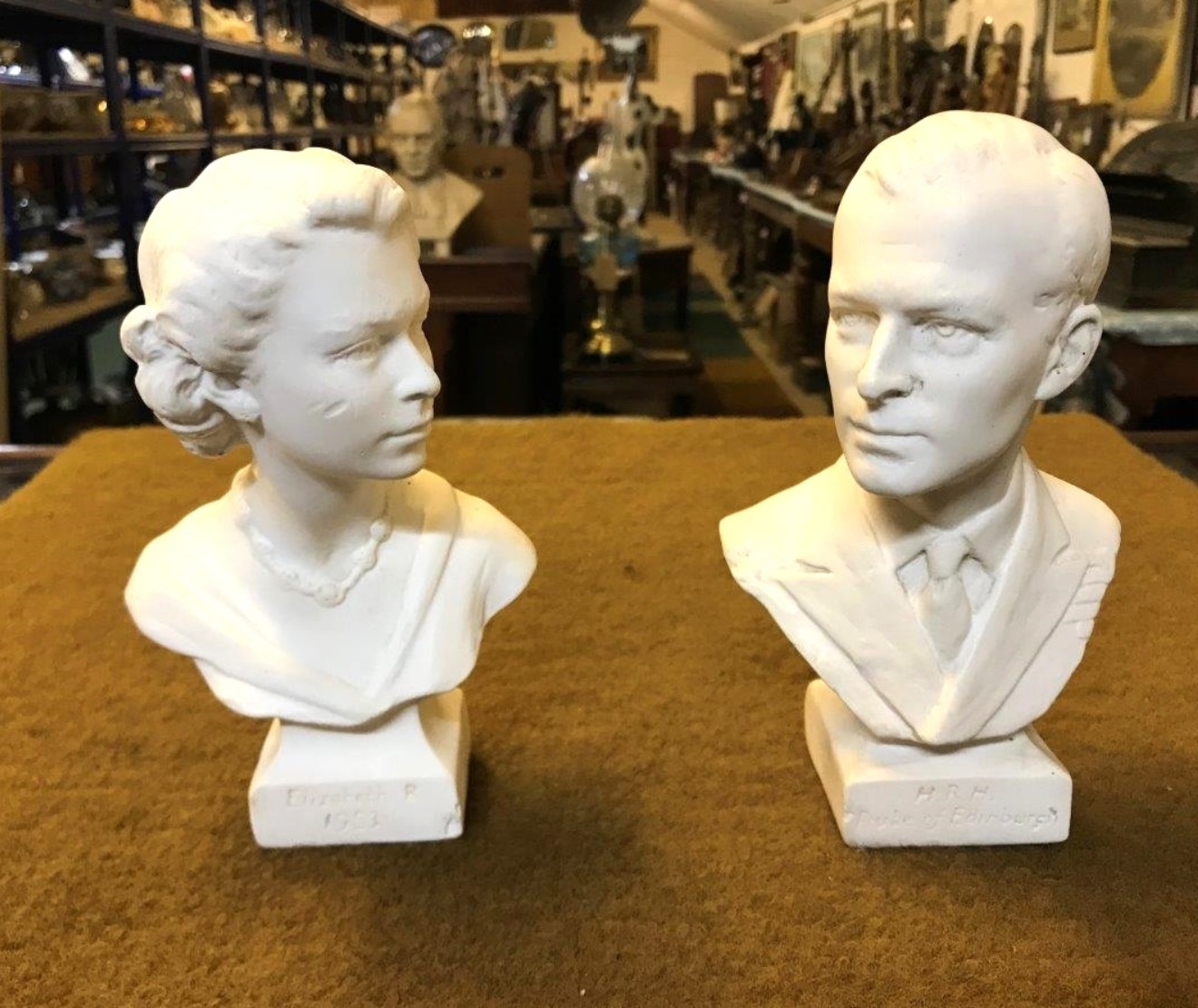 Plaster Busts Queen Elizabeth II and The Duke of Edinburgh Created for the Coronation 1953