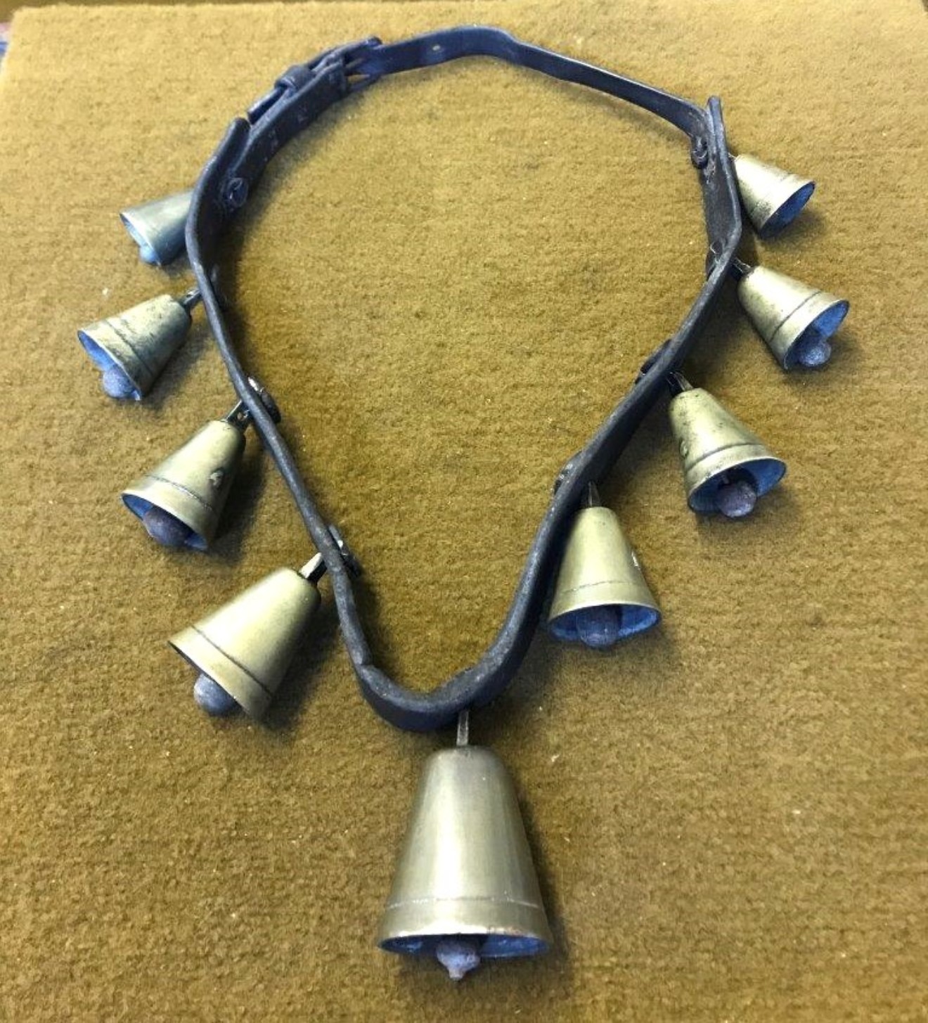 Antique Horse Sleigh / Harness Bells Set of 9 Graduated Numbered Brass Open Bells