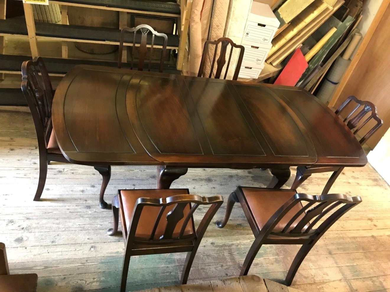 Vintage Queen Anne Style Mahogany Dining Table Set