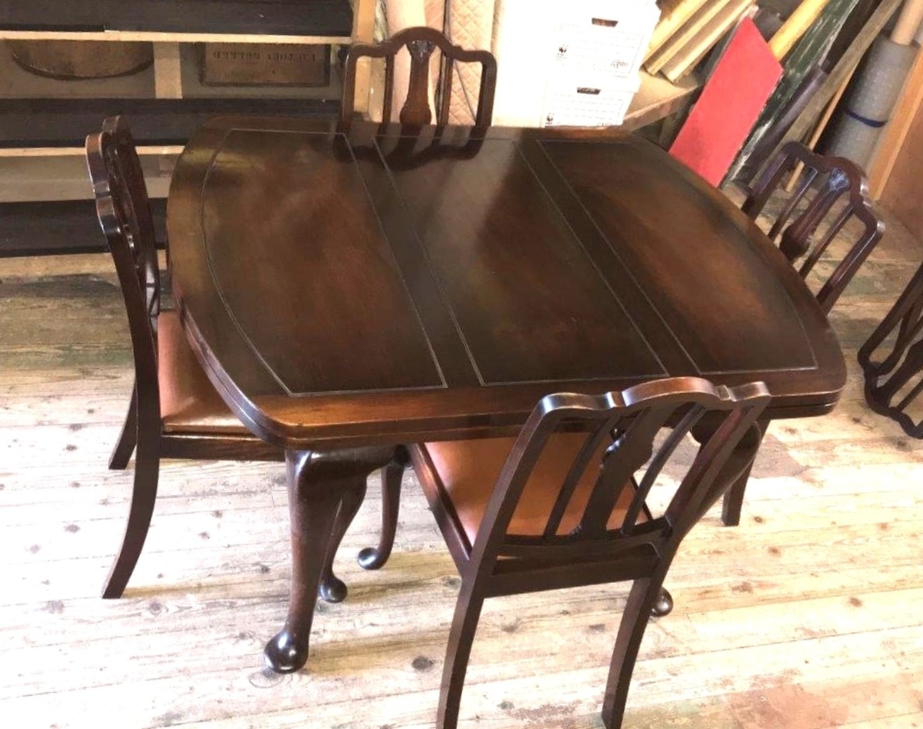 Vintage Queen Anne Style Mahogany Dining Table Set