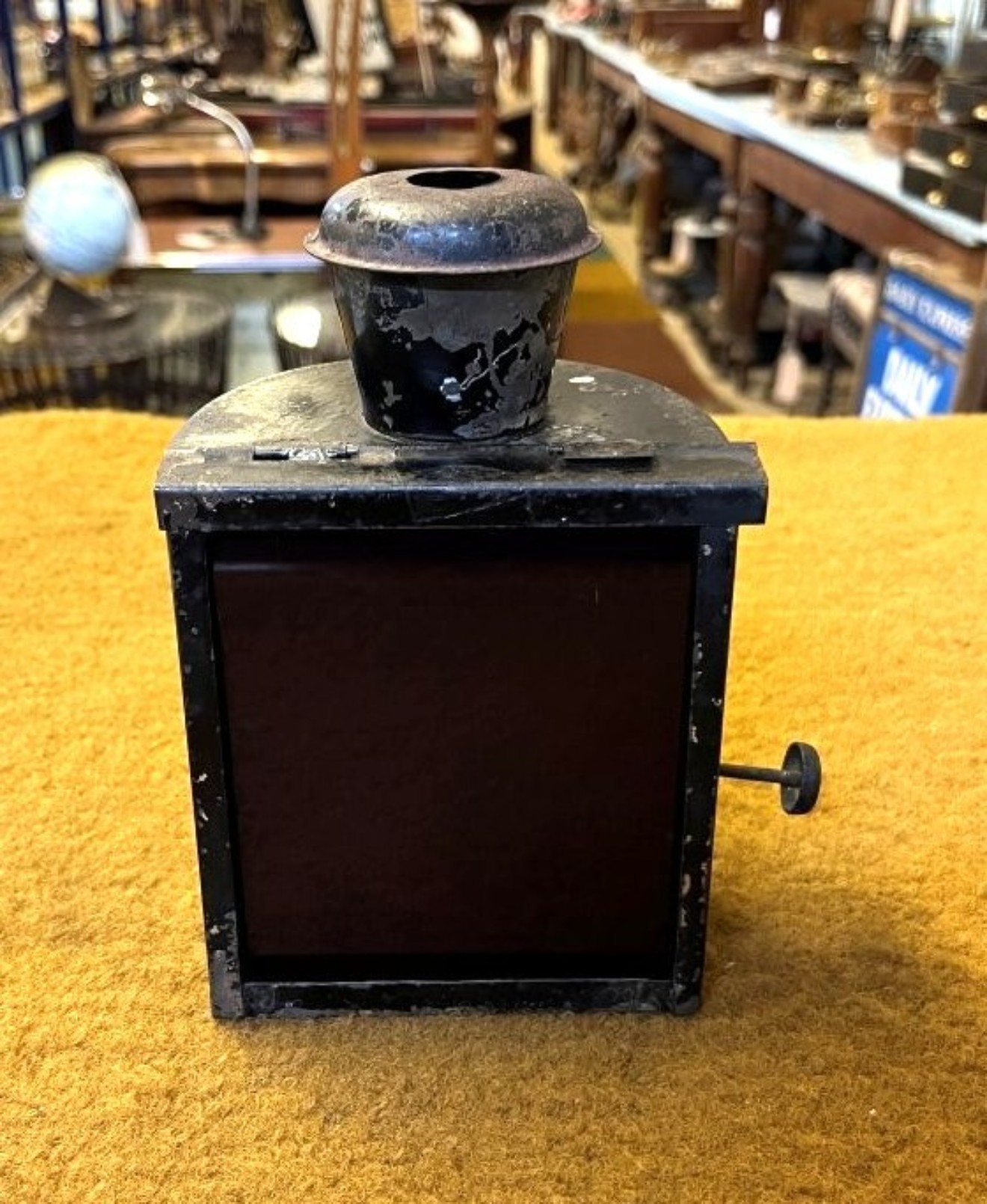 Antique Railway Oil Signal Lamp with Red Filter Glass