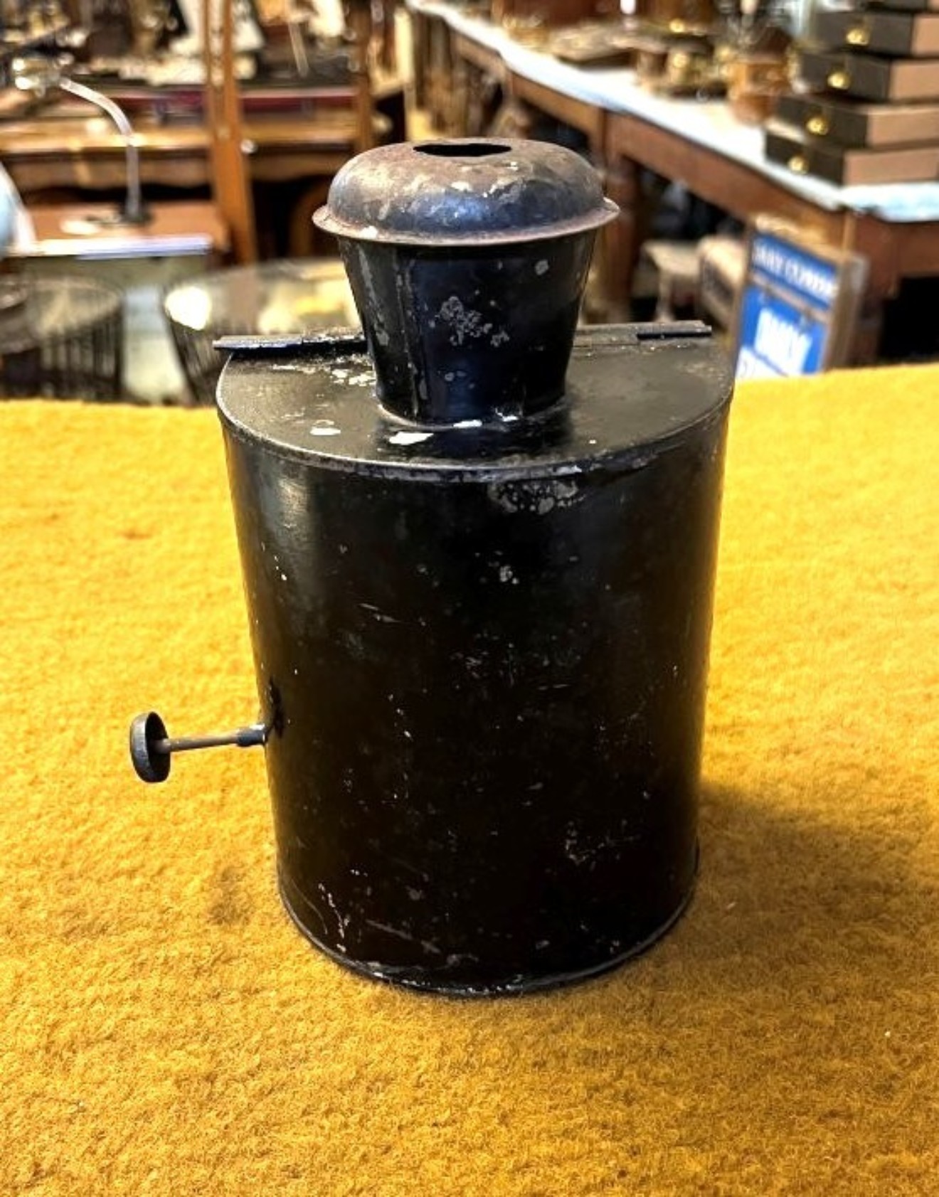 Antique Railway Oil Signal Lamp with Red Filter Glass