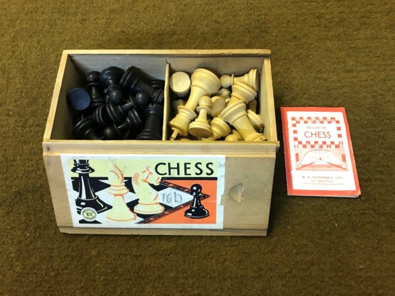 Vintage Wooden Chess Set in Slide Top Box