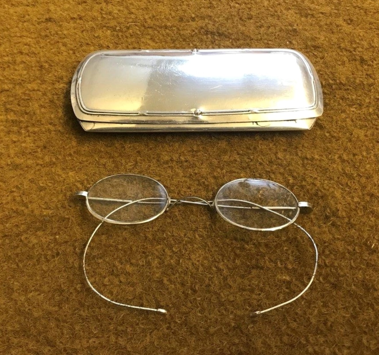 Antique Wire Rimmed Spectacles in Polished Case