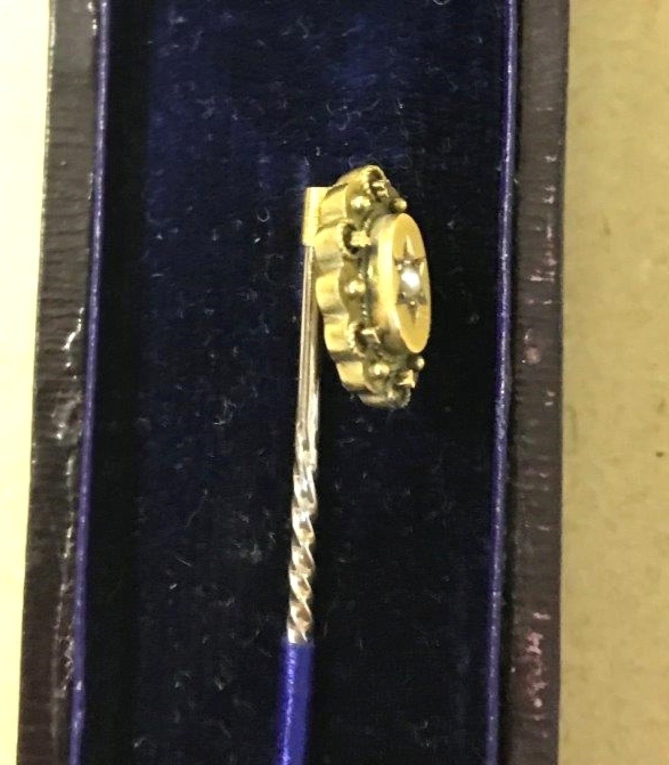 Antique Cased 15 Carat Gold Pearl Stick Pin