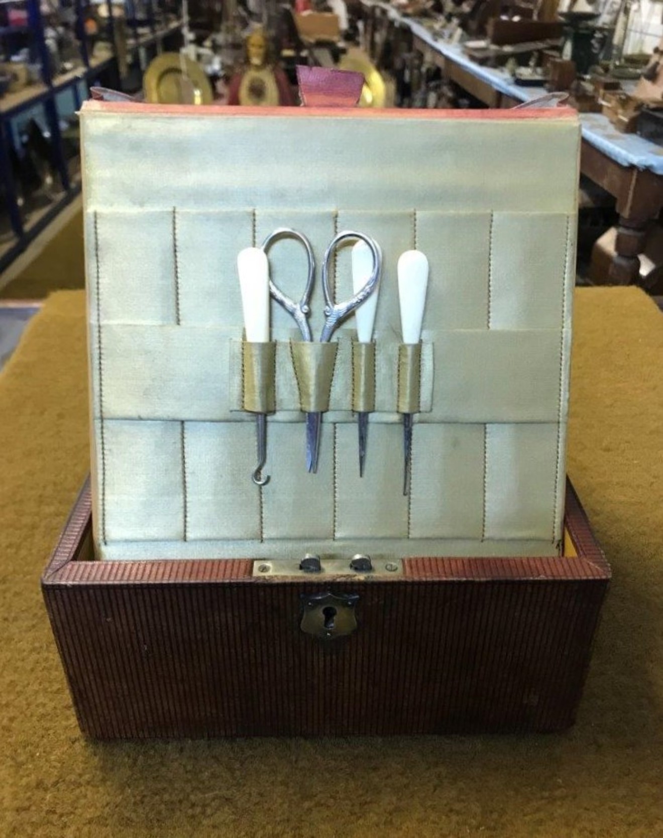 Vintage Ladies Leather Bound Correspondence / Etui / Jewellery Box