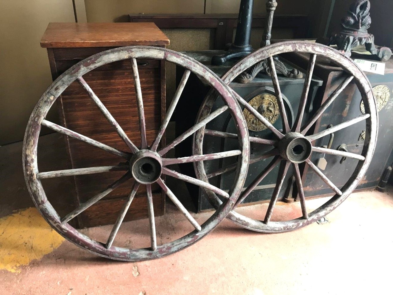 Vintage Pair of 12 Spoke Cart Wheels