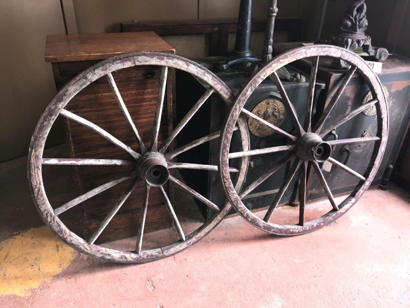 Vintage Pair of 12 Spoke Cart Wheels